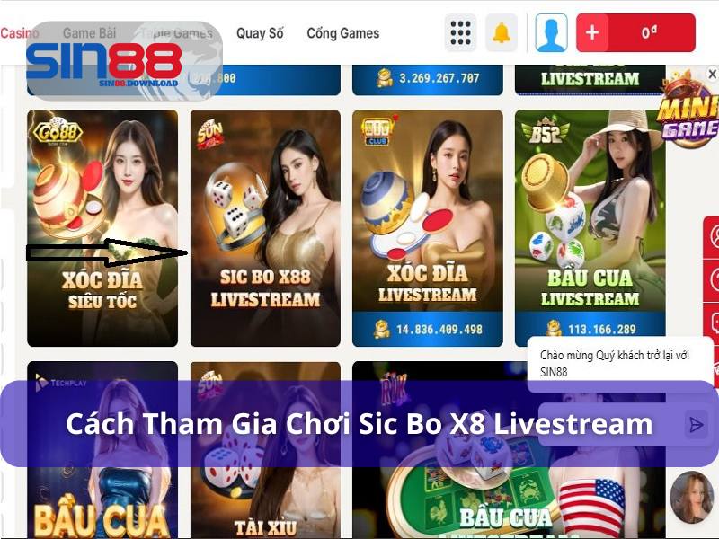 Hướng dẫn tham gia chơi Sic Bo X8 Livestream